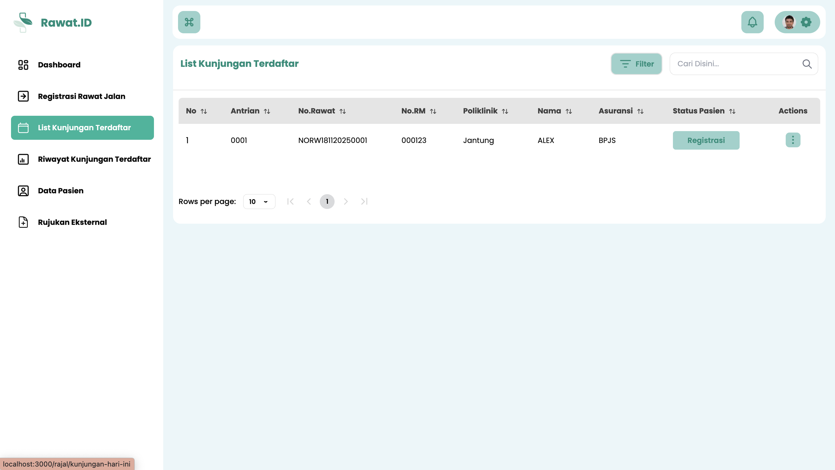Buka Menu List Kunjungan Terdaftar