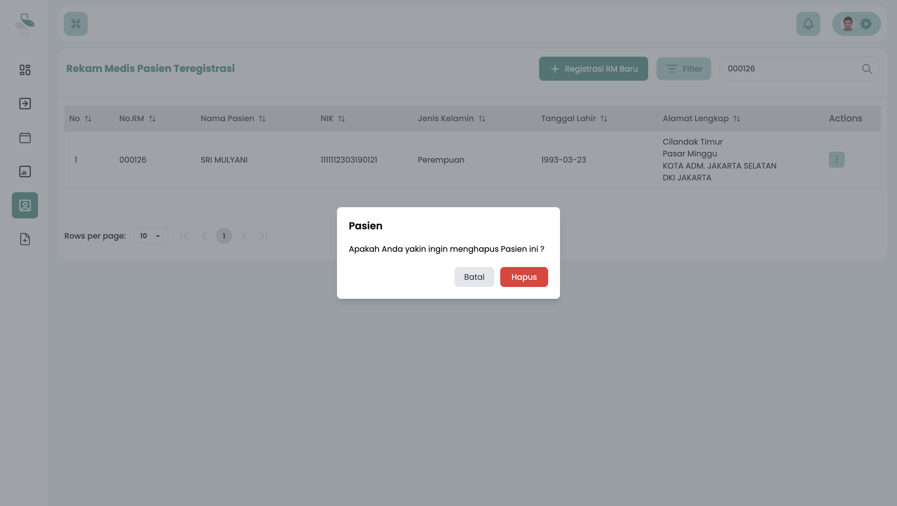 Konfirmasi Hapus Data Pasien