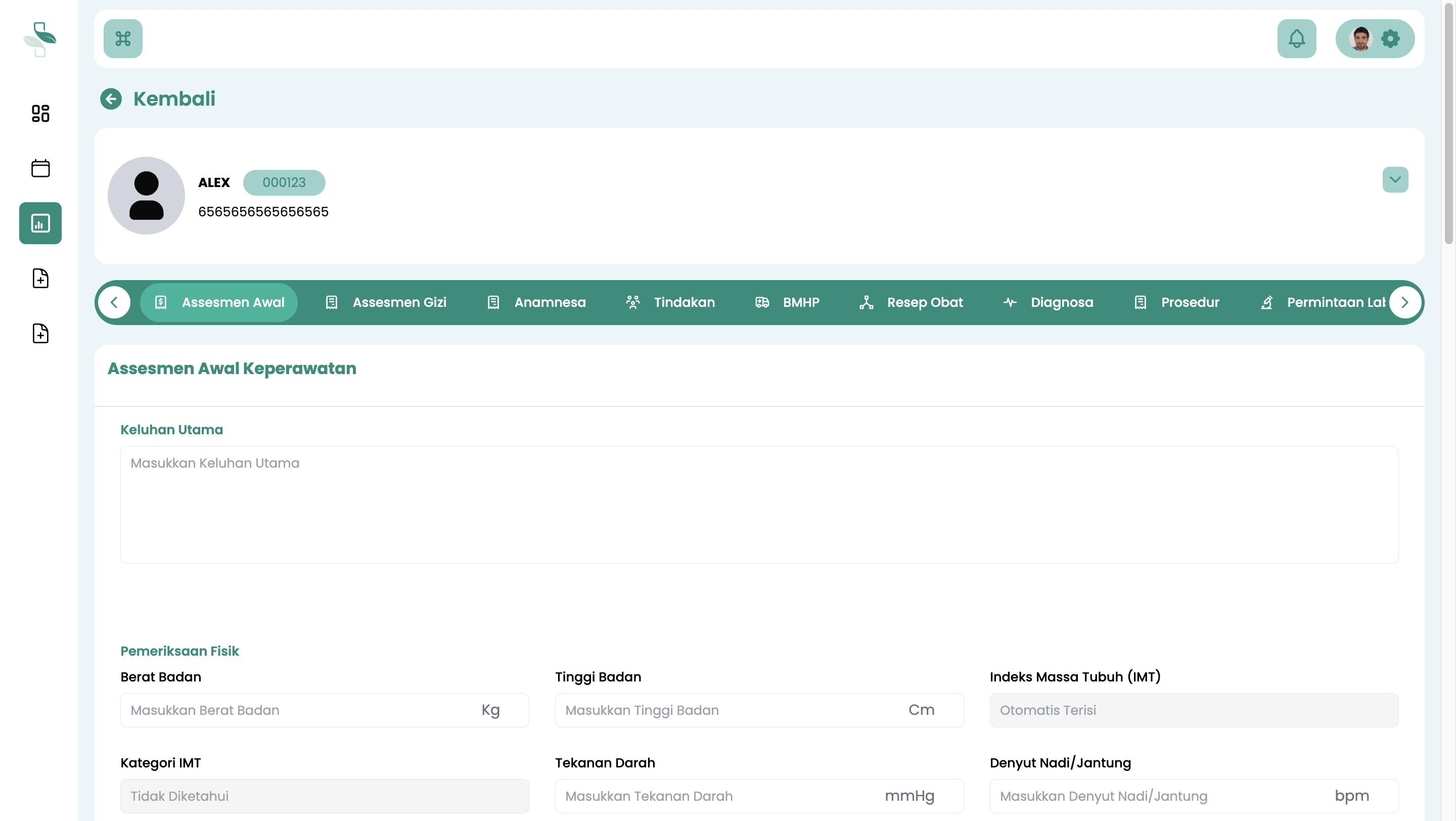Halaman Penginputan Data Pasien Poliklinik