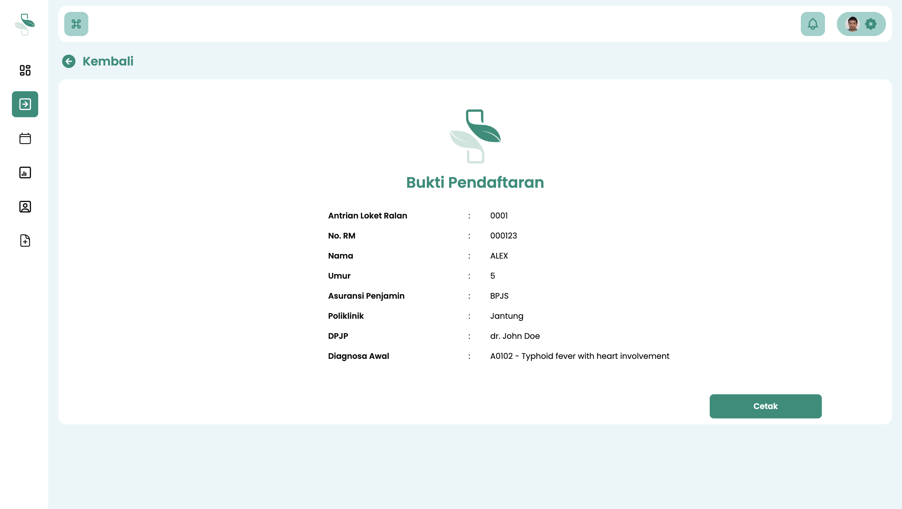 Bukti Registrasi Kunjungan Pasien